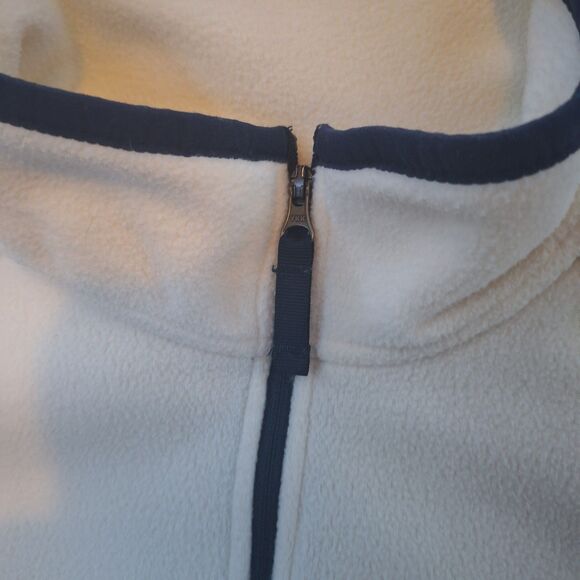 LL Bean Jacket Womens Medium Ivory Full Zip Lightweight Fleece Mock Neck Logo - Picture 7 of 16